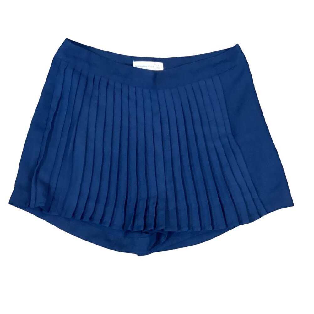 Abercrombie & Fitch Pleated Faux Wrap Mini Skort Skirt Sz 4 Navy/Indigo Blue 42R